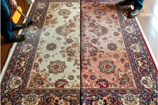 Elegant area rug being restored